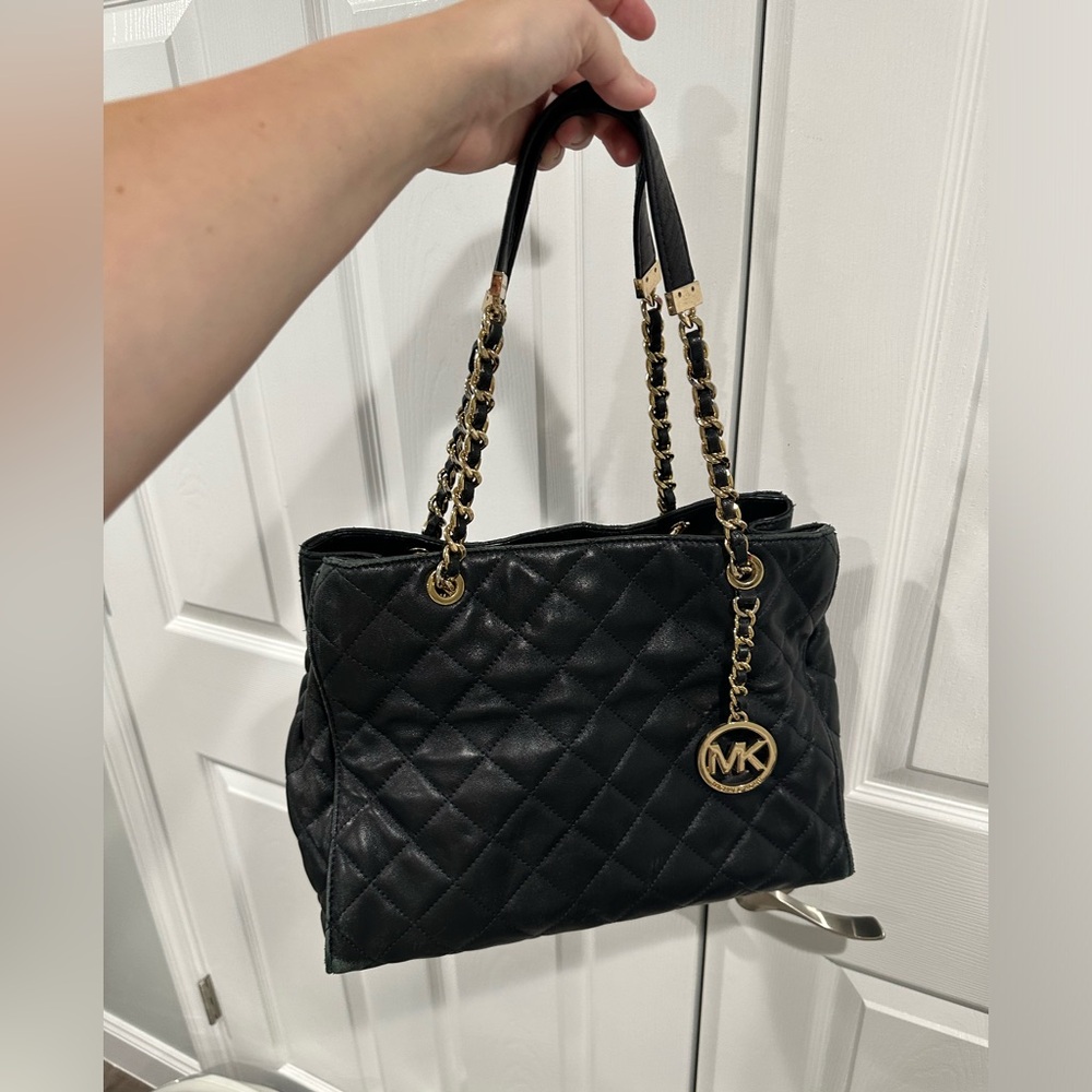 Michael Kors black quilted handbag with gold chain